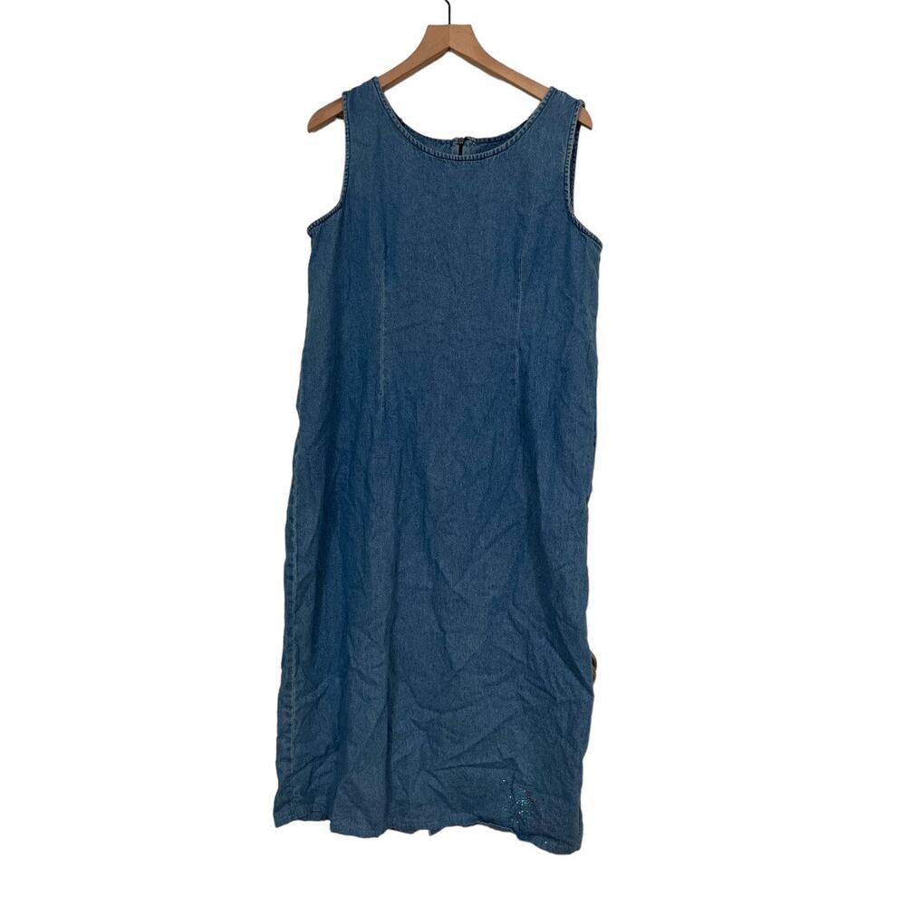 Country Wear Womens 100% Cotton Blue Overall Dress Jumper Size Large Embellished